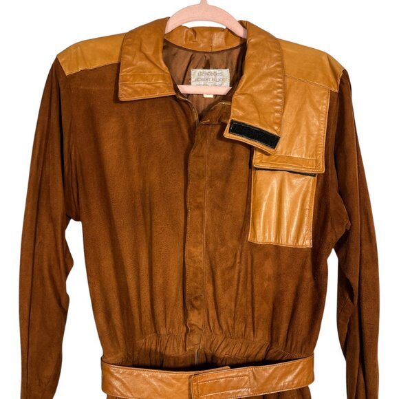 Liz Roberts Vintage 1970s Leather Coverall Jumpsuit Size M Brown Western Utility - Picture 3 of 16